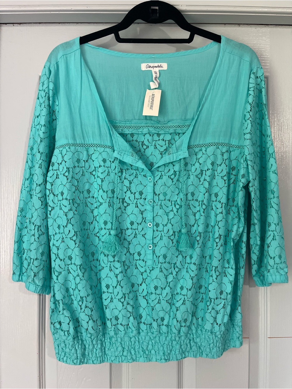 Aeropostale Teal Lace Button-Front Blouse
